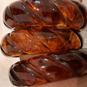 (3) Vintage Chunky Ribbed Faux Tortoise Shell Arcylic Bangle Bracelets